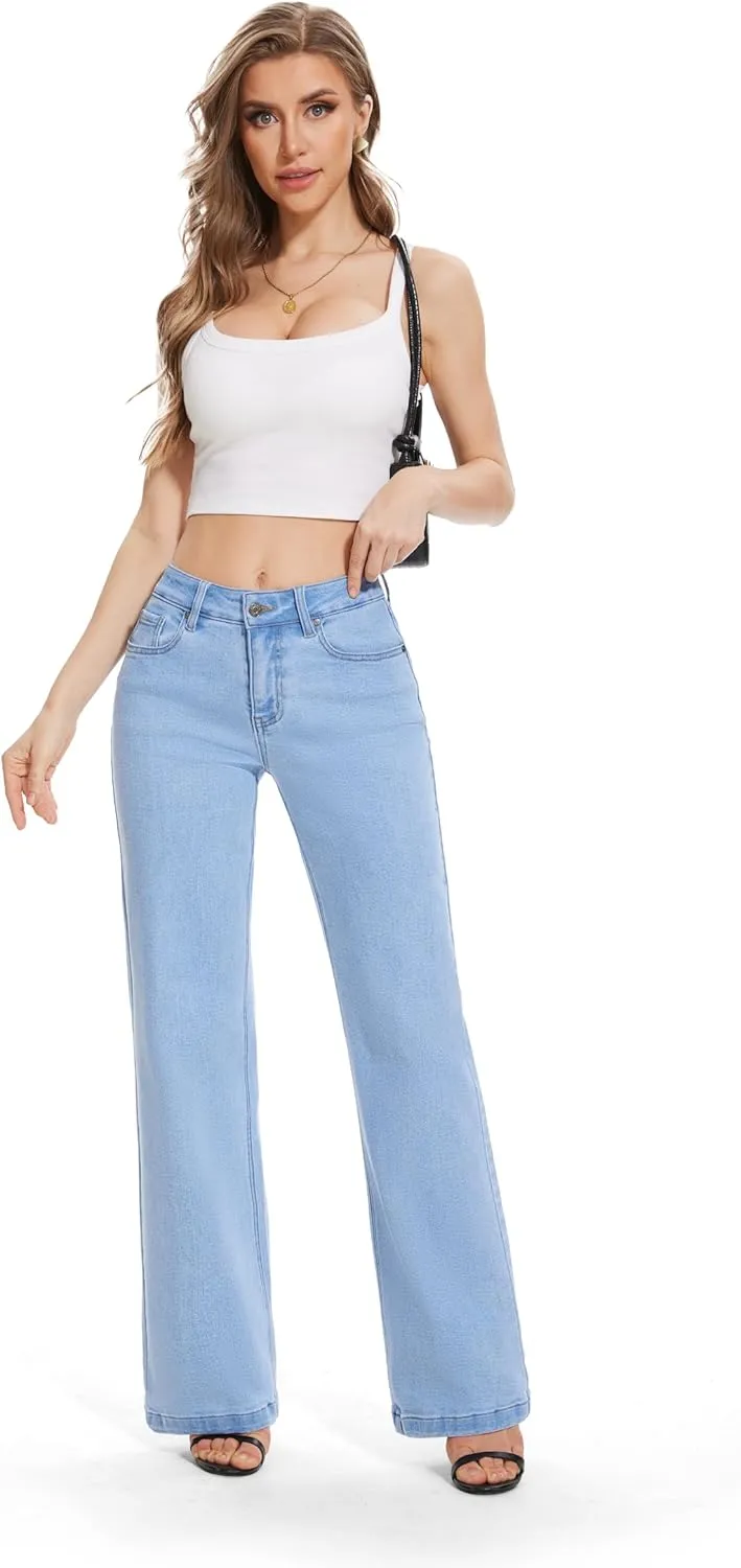 FLYING BANANA Women's High Waisted Wide Leg Baggy Stretch Denim Jeans