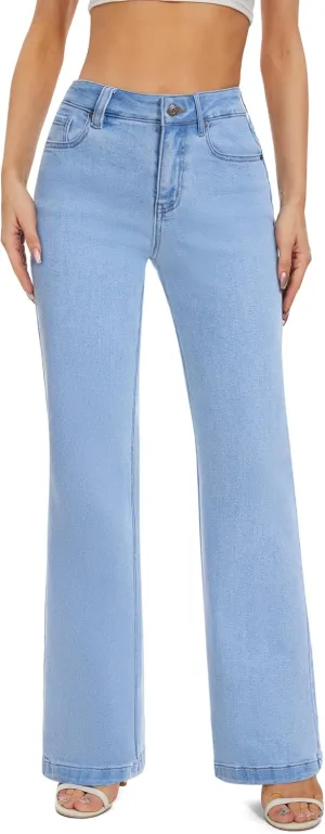 FLYING BANANA Women's High Waisted Wide Leg Baggy Stretch Denim Jeans