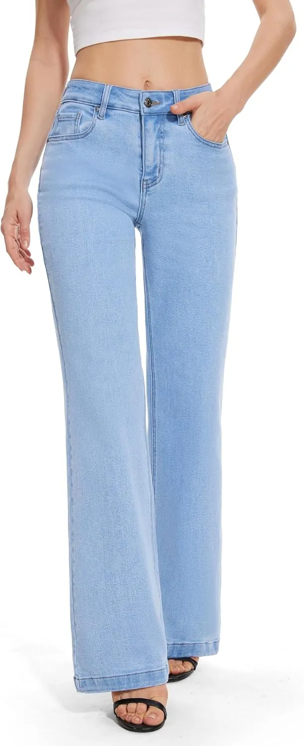 FLYING BANANA Women's High Waisted Wide Leg Baggy Stretch Denim Jeans