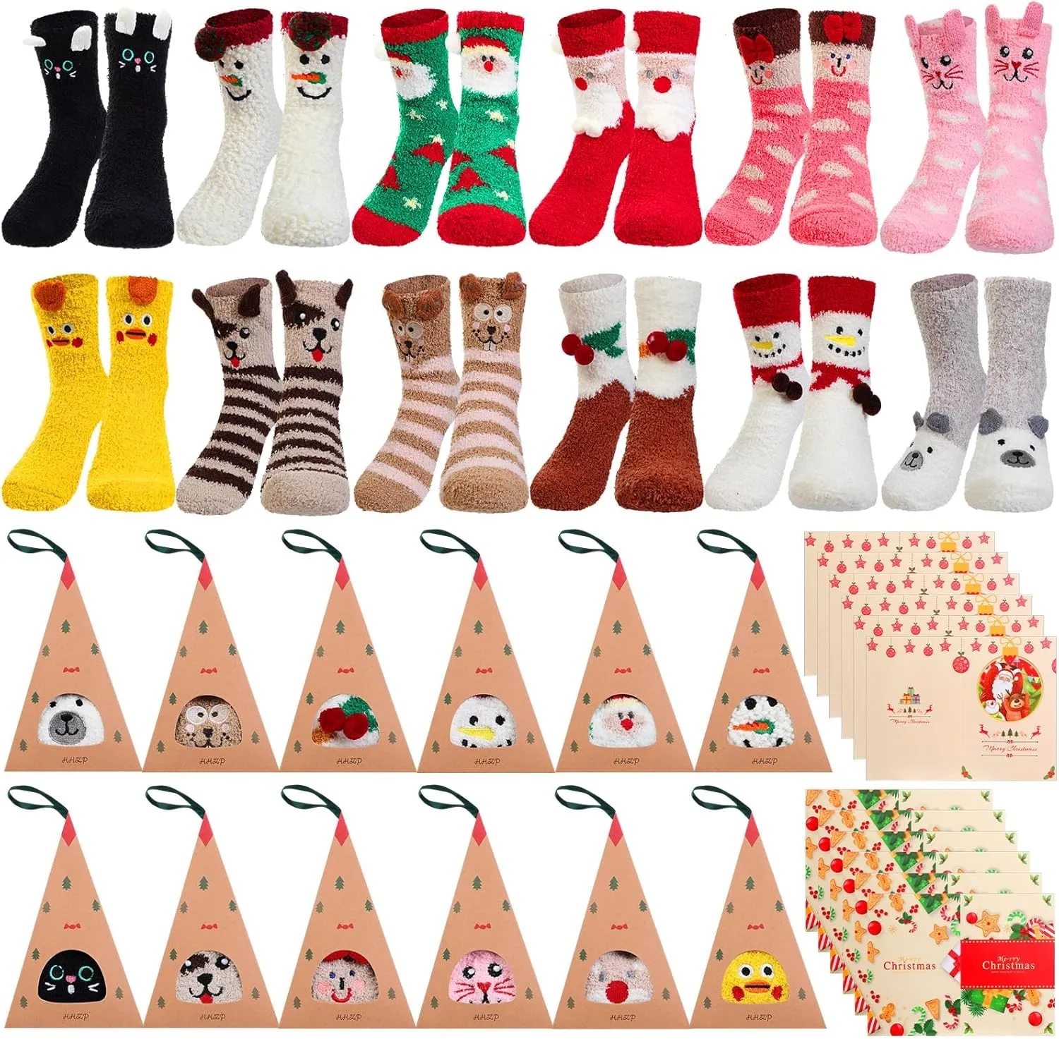 Foaincore 12 Pairs Women's Cozy Fuzzy Animal Socks - Soft Fluffy Slipper Socks for Winter, Sleeping, DIY Xmas Birthday Gift
