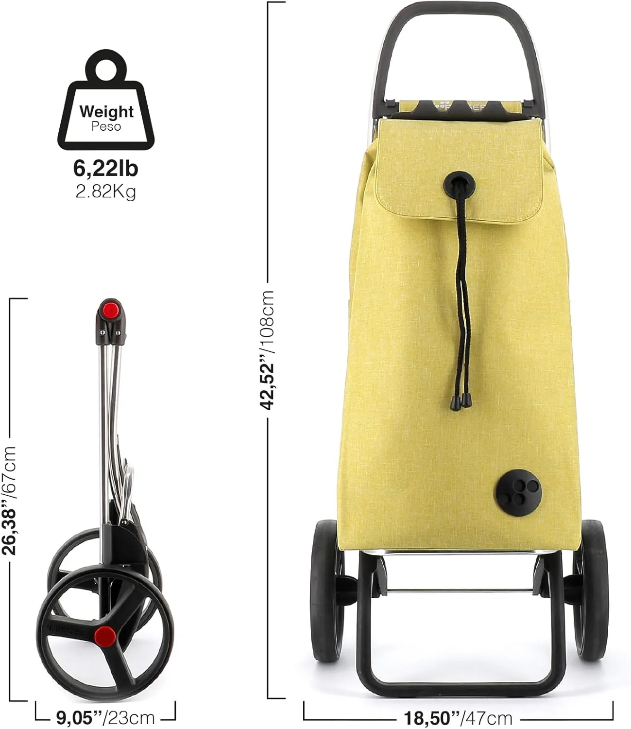 Foldable Grocery Shopping Cart with Wheels | Collapsible Personal Folding Cart for Groceries | Durable & Portable | Lime