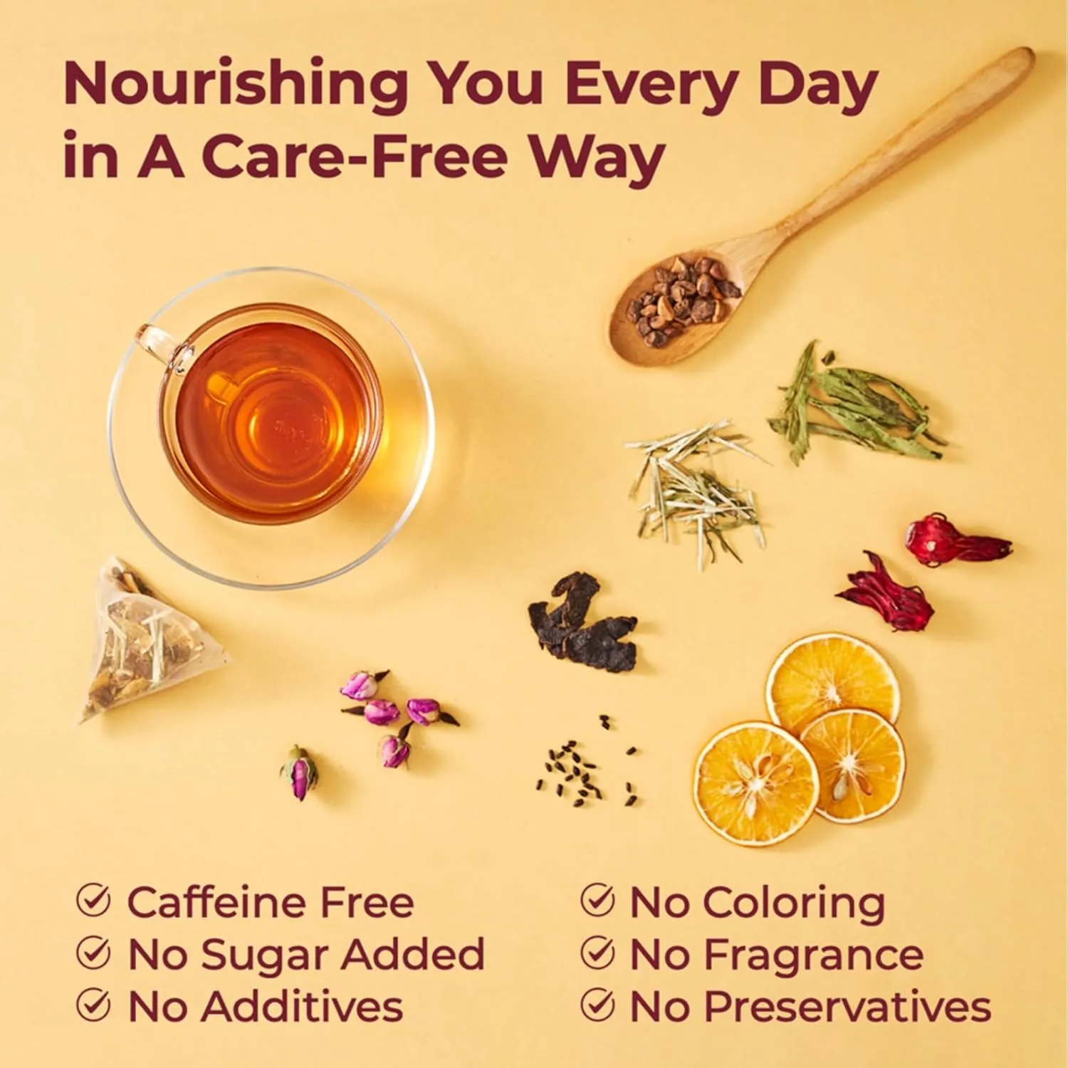 FOODHO Fruit Herbal Blend Functional Tea for Digestion with Orange, Hawthorn, Roselle, Rose, Caffeine Free Tea, No Sugar, Hot or Iced Refreshingly Fruity, 10 Decaf Tea Bags