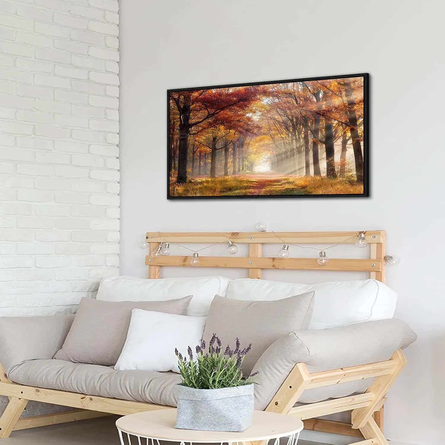 Forest Framed Canvas Wall Art - Sunset Woodland Picture Yellow Landscape Artwork Large Nature Scenery Prints for Bedroom Living Room