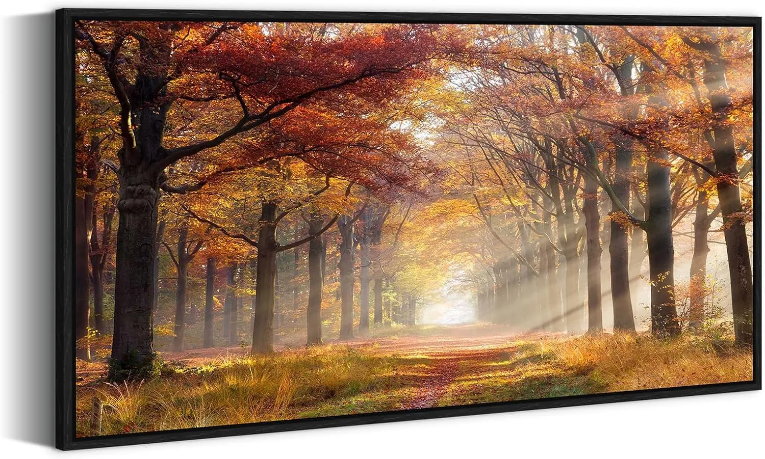 Forest Framed Canvas Wall Art - Sunset Woodland Picture Yellow Landscape Artwork Large Nature Scenery Prints for Bedroom Living Room