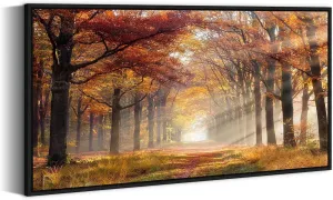 Forest Framed Canvas Wall Art - Sunset Woodland Picture Yellow Landscape Artwork Large Nature Scenery Prints for Bedroom Living Room