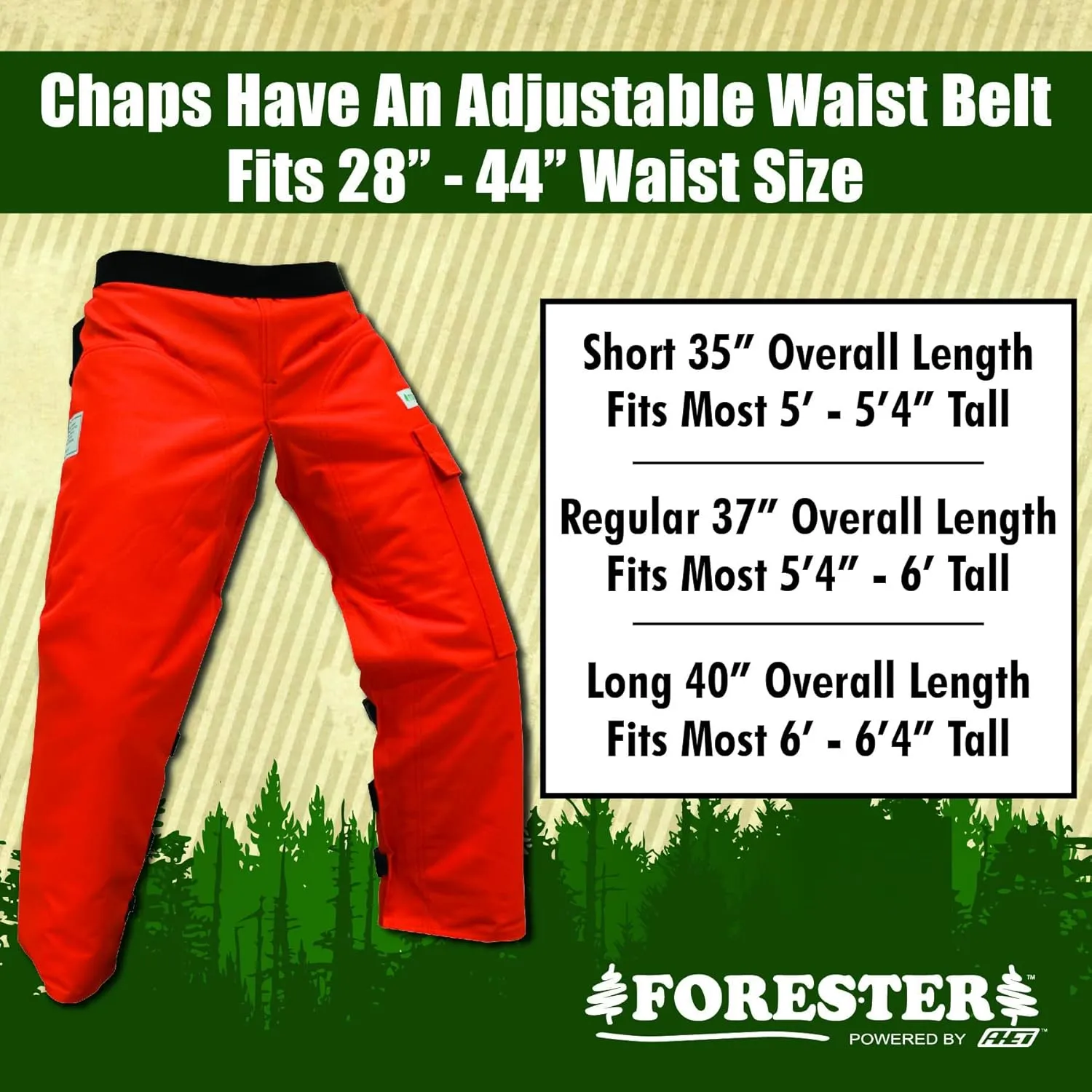 FORESTER Chainsaw Chaps for Men - Adjustable Belt - Chain Saw Chaps for Men, Apron Style W/Pocket, Chainsaw Safety Equipment