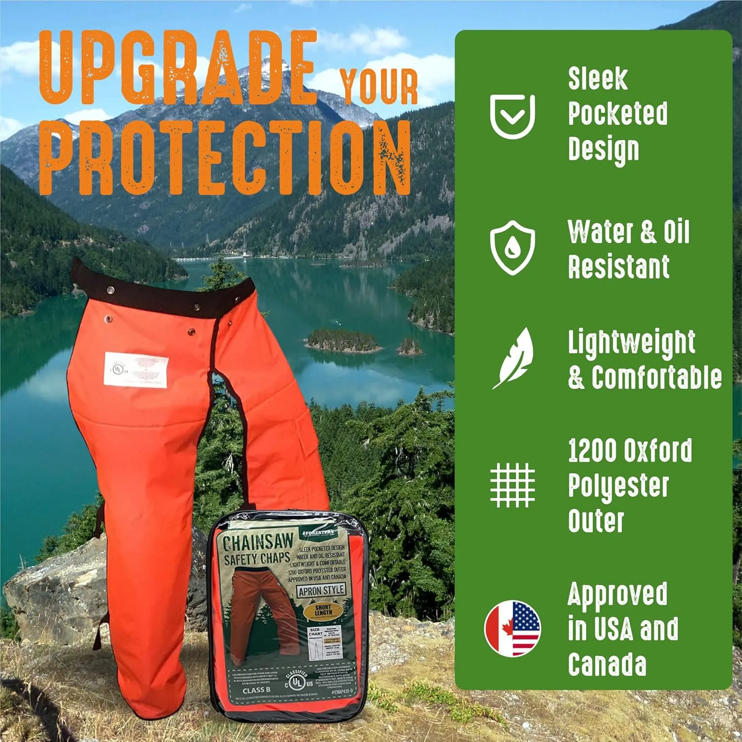 FORESTER Chainsaw Chaps for Men - Adjustable Belt - Chain Saw Chaps for Men, Apron Style W/Pocket, Chainsaw Safety Equipment