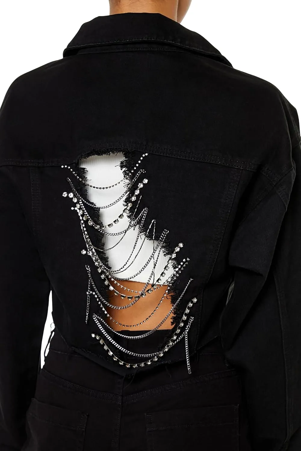 Forever 21 Women's Rhinestone Chain Denim Jacket
