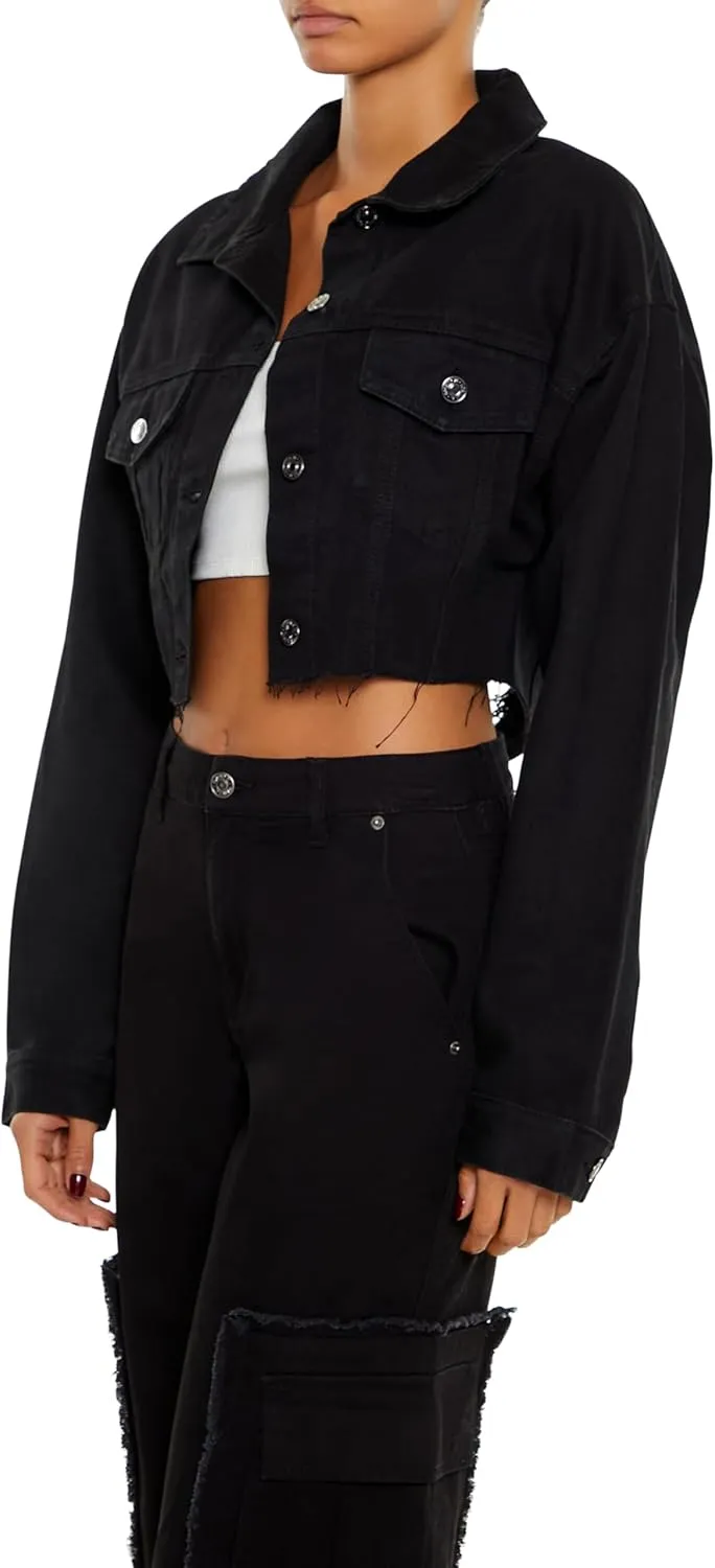 Forever 21 Women's Rhinestone Chain Denim Jacket