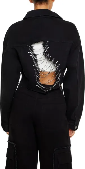 Forever 21 Women's Rhinestone Chain Denim Jacket