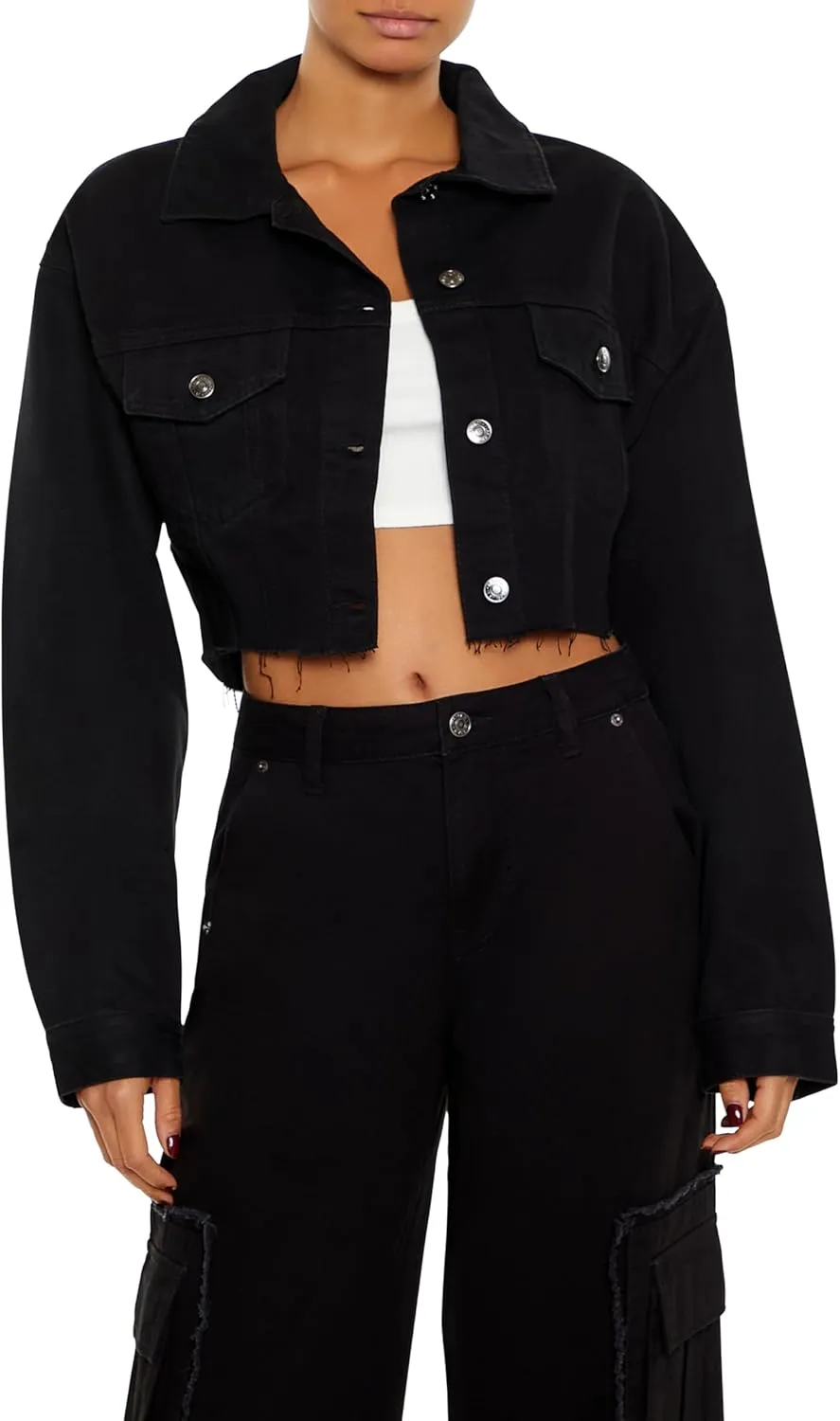 Forever 21 Women's Rhinestone Chain Denim Jacket