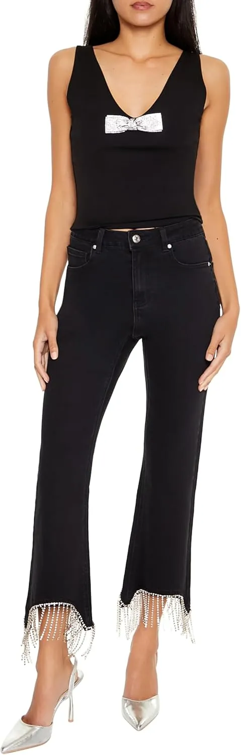 Forever 21 womens Rhinestone Fringe High-rise Jeans