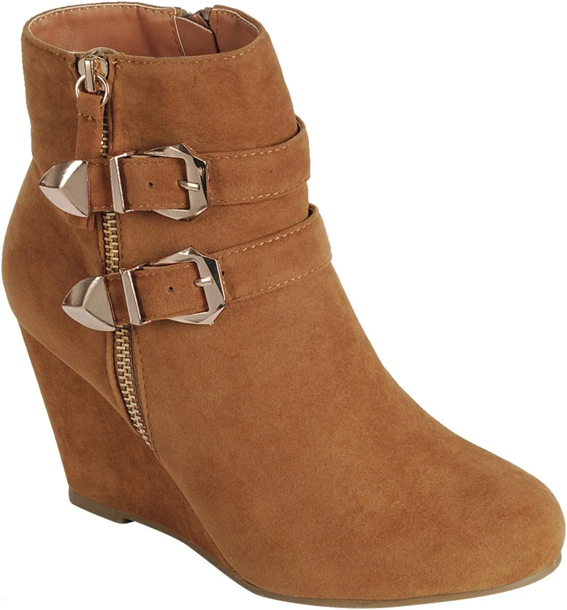 Forever Link Women's Ankle Strappy Buckle Zipper Wrapped Wedge Ankle Bootie