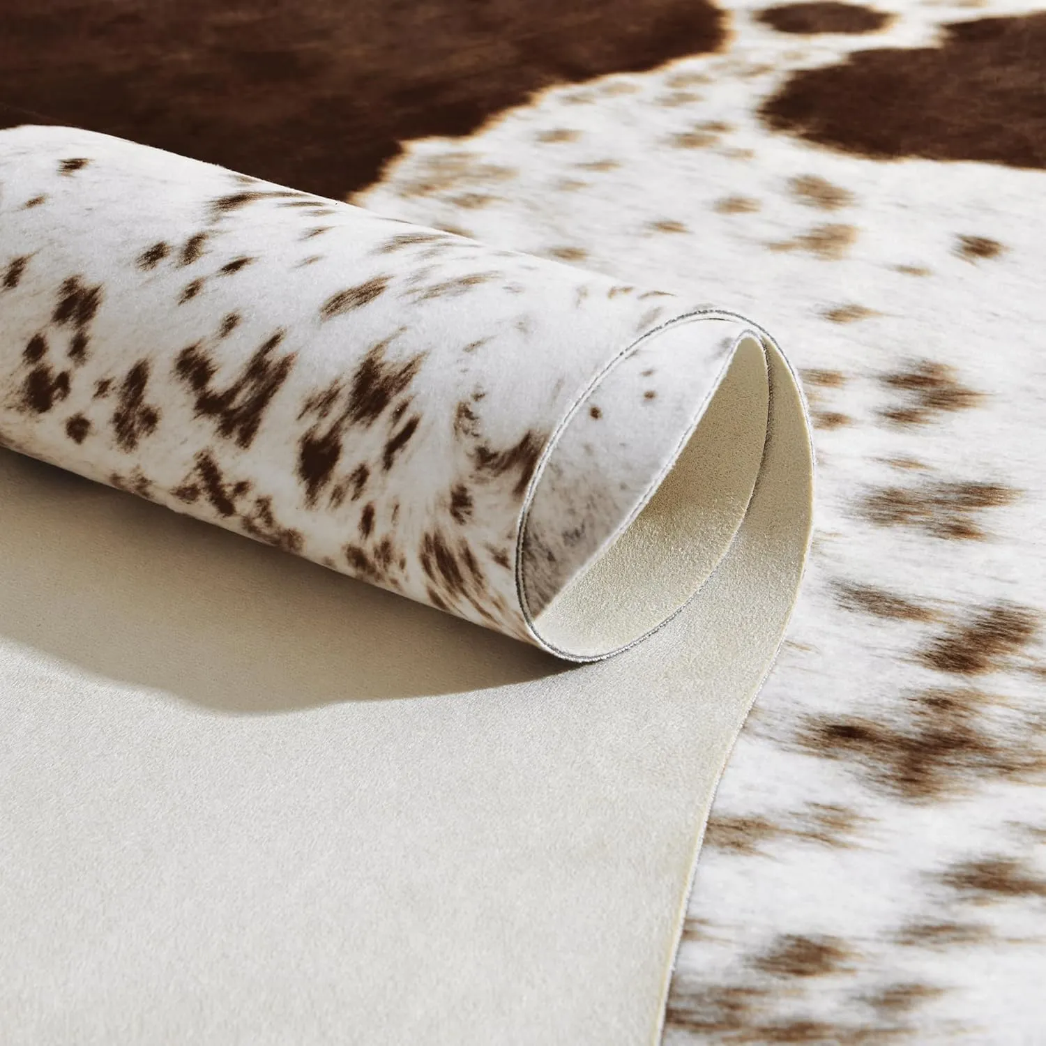 Foxmas Faux Cowhide Rug 4.6x5.2 Feet Cow Print Rugs for Bedroom Living Room, Western Home Decor Cow Hide Animal Rug, Cow Print Western Rugs, Faux Fur Fabric Rug Animal Print Carpet