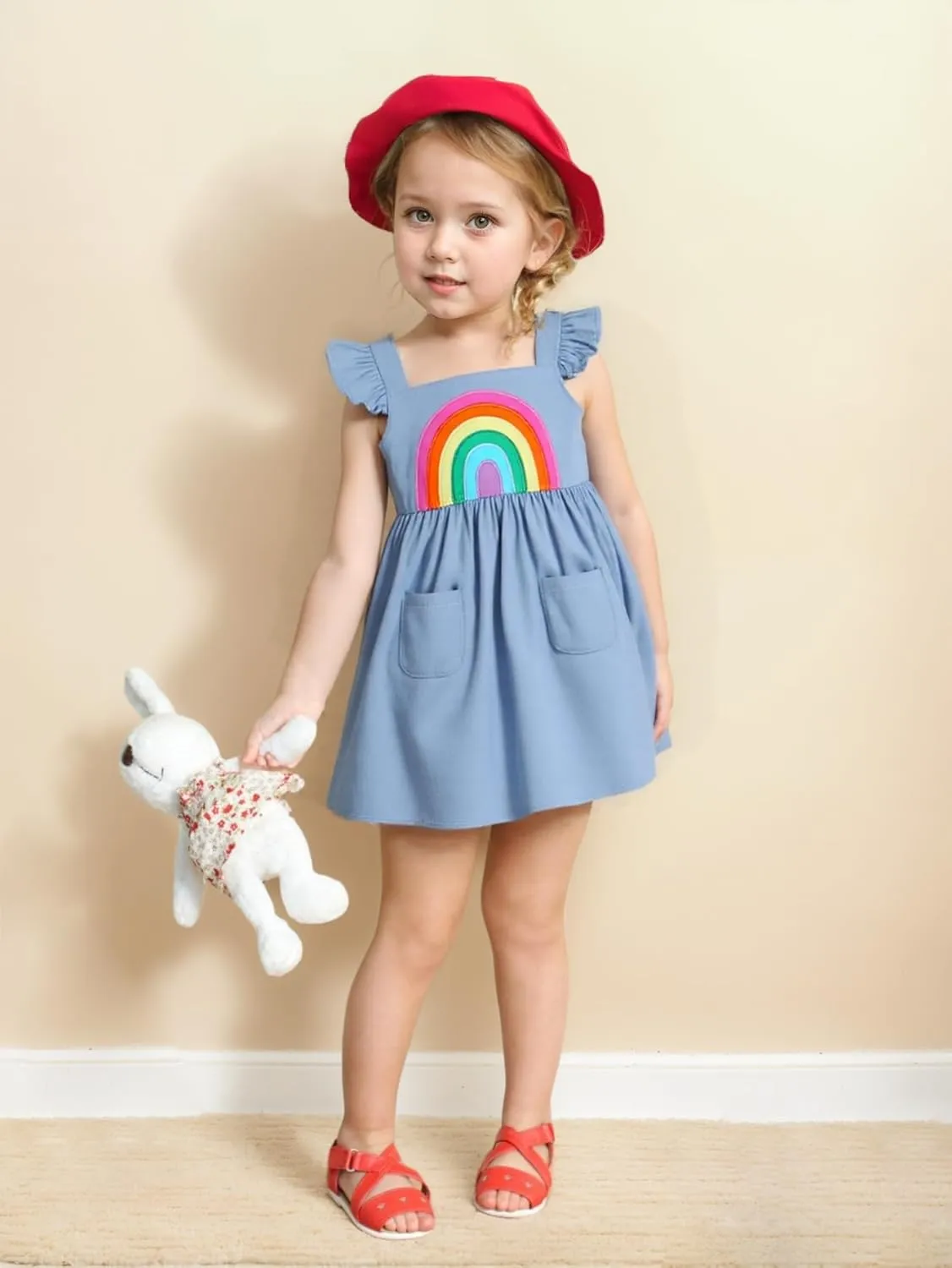 Frogwill Toddler Girls Fifties Summer Dress Blue Rainbow 2-7Y