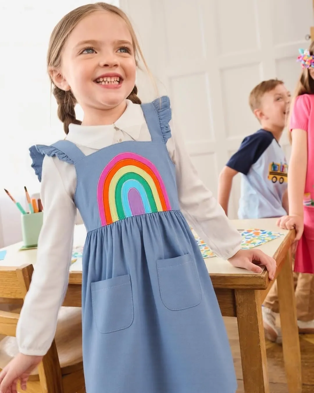 Frogwill Toddler Girls Fifties Summer Dress Blue Rainbow 2-7Y