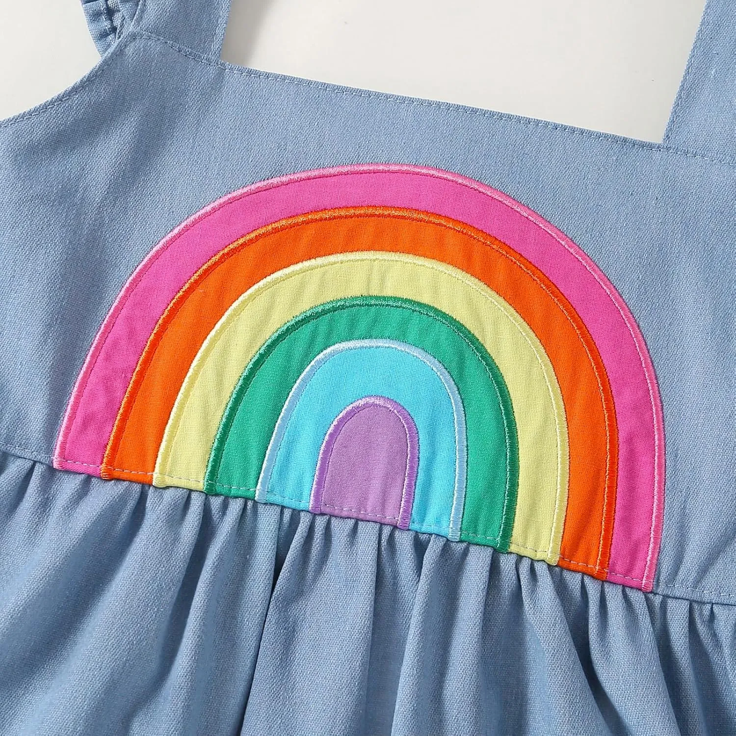 Frogwill Toddler Girls Fifties Summer Dress Blue Rainbow 2-7Y