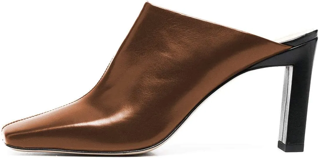 FSJ Women Closed Squared Toe Mules Slip On Chunky Mid High Heels Backless Sandals Summer Casual Nightclub Shoes Size 4-15 US