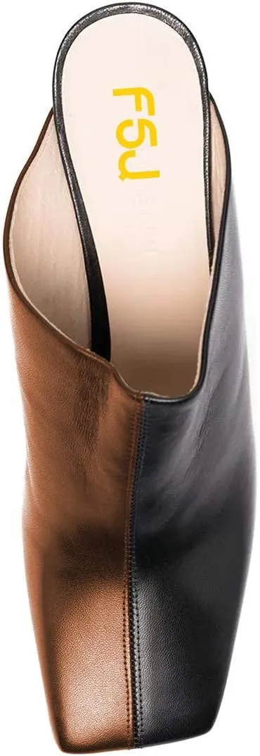 FSJ Women Closed Squared Toe Mules Slip On Chunky Mid High Heels Backless Sandals Summer Casual Nightclub Shoes Size 4-15 US