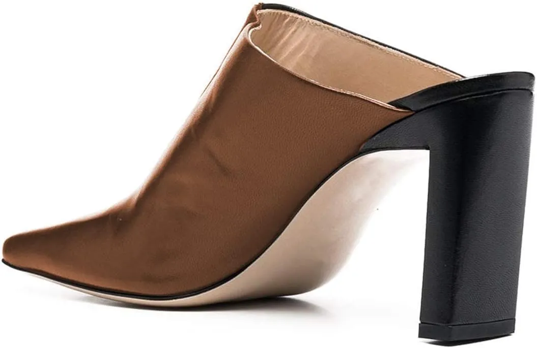 FSJ Women Closed Squared Toe Mules Slip On Chunky Mid High Heels Backless Sandals Summer Casual Nightclub Shoes Size 4-15 US