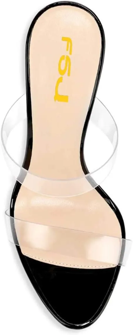 FSJ Women Double Strap Gold Metal Chain Heel Sandals Open Toe Clear PVC Slide Mules Slip On Backless Clogs Size 4-15 US