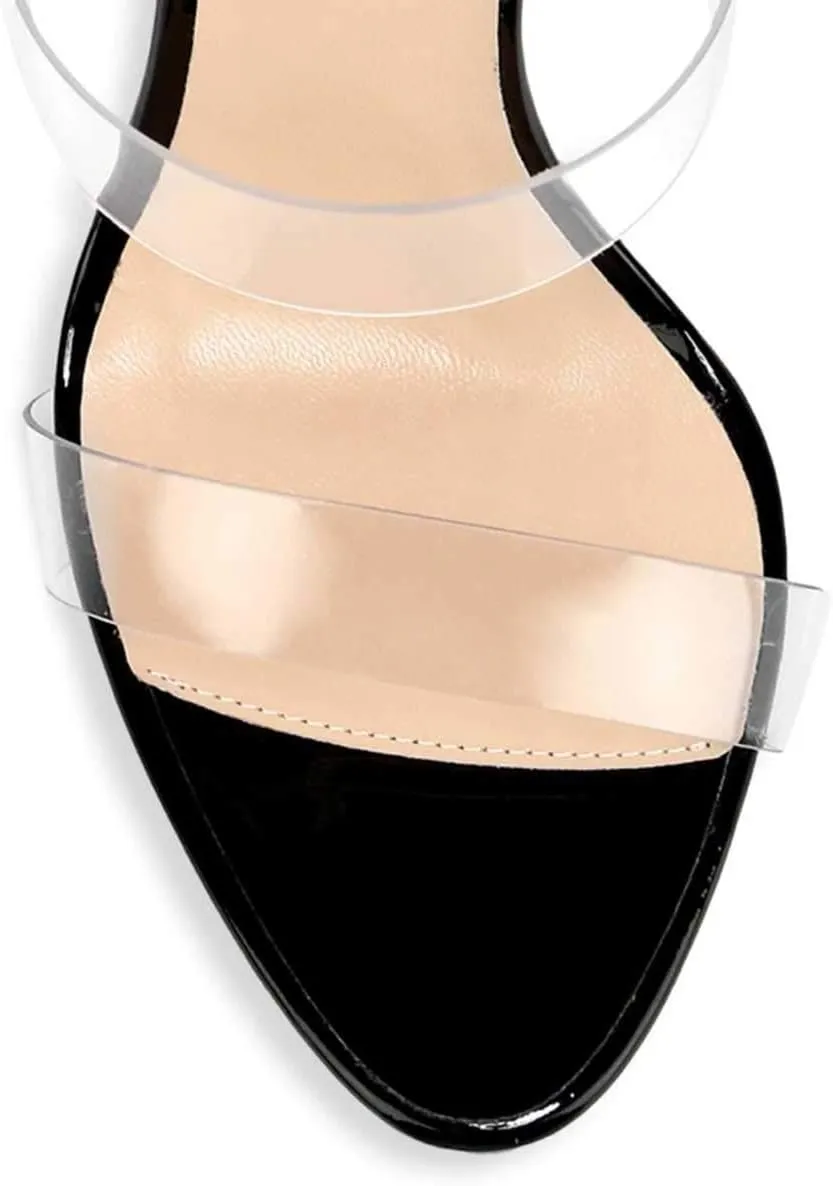 FSJ Women Double Strap Gold Metal Chain Heel Sandals Open Toe Clear PVC Slide Mules Slip On Backless Clogs Size 4-15 US