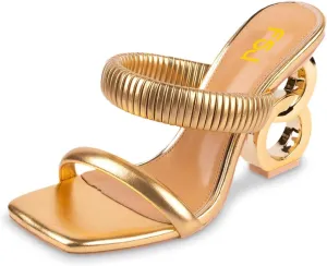 FSJ Women Square Open Toe Two Strap Heeled Sandal Chain Detail High Heel Slip On Mules Backless Slides Ladies Date Shoes Size 4-16 US