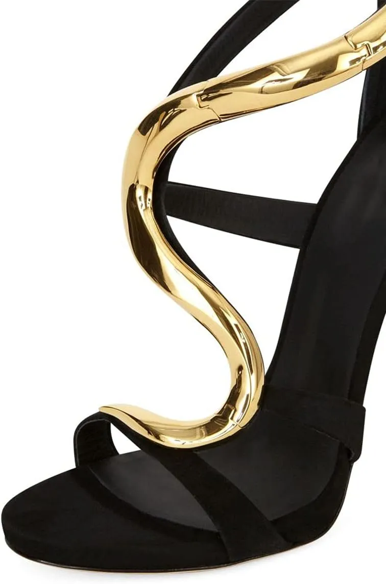FSJ Women Stiletto High Heels Ankle Strap Sandals Flower Silver Metal Chain Open Toe Zipper Fashion Shoes