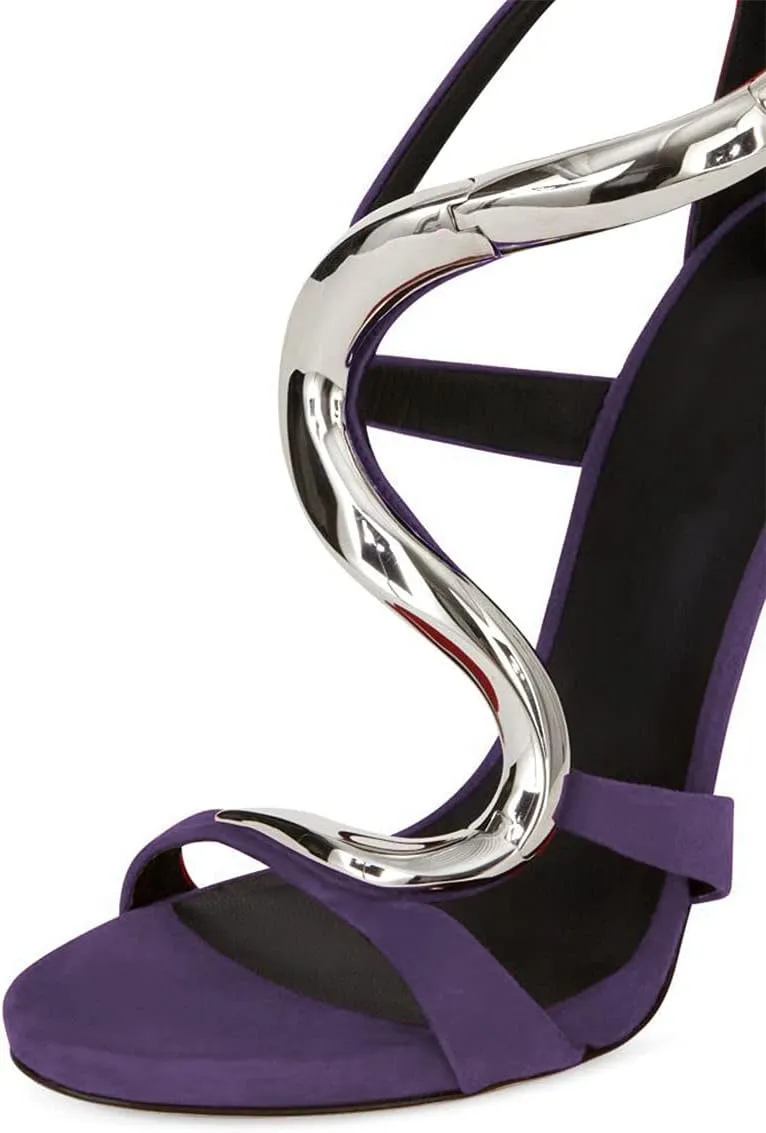 FSJ Women Stiletto High Heels Ankle Strap Sandals Flower Silver Metal Chain Open Toe Zipper Fashion Shoes
