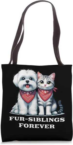 Funny Pet Bandana Bond - Maltese Dog and Cat Friendship Tote Bag