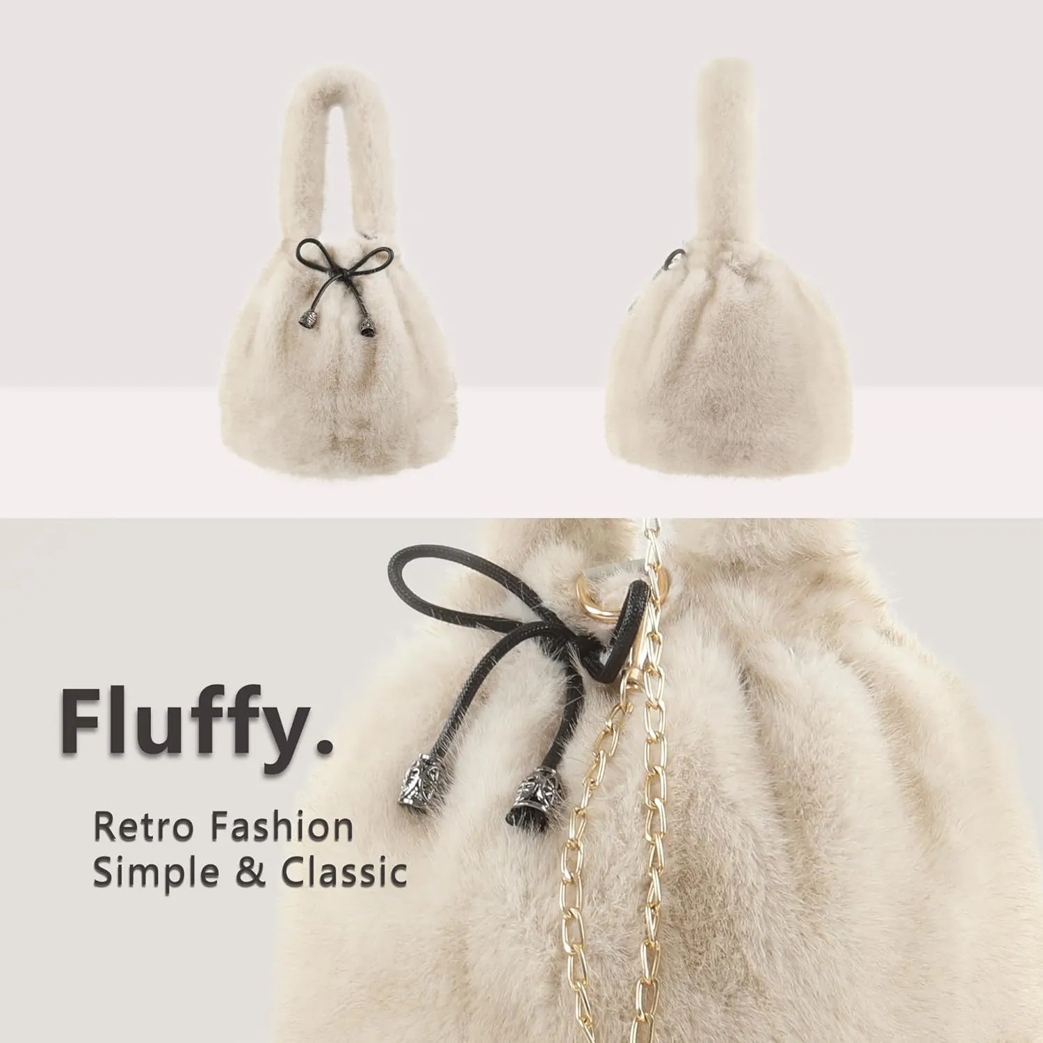 Fur Story Tote Bag Faux Fur Purses for Women Plush Handbag Fuzzy Shoulder Bag Big Capacity Black Purse for women’s Girls