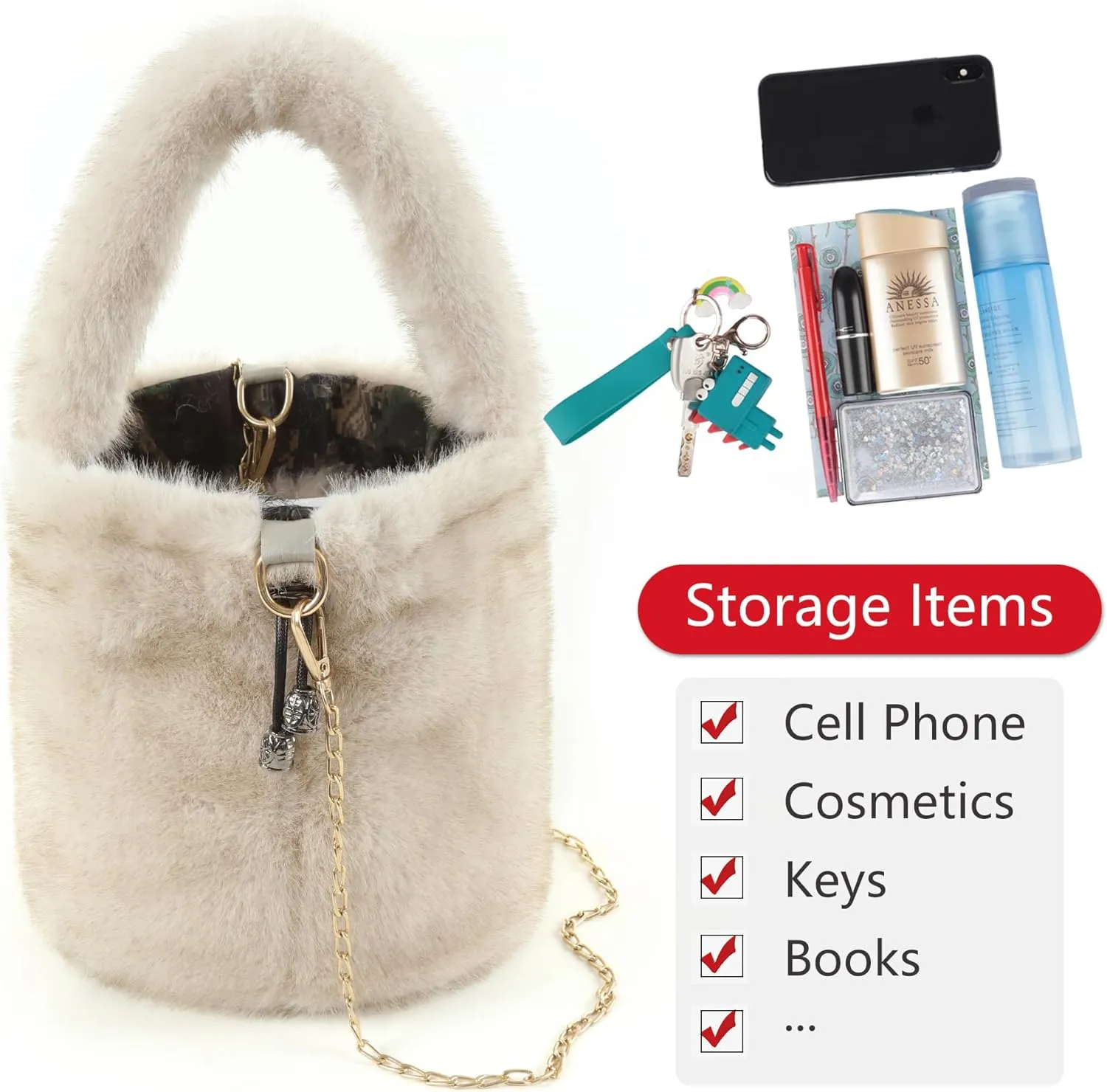 Fur Story Tote Bag Faux Fur Purses for Women Plush Handbag Fuzzy Shoulder Bag Big Capacity Black Purse for women’s Girls