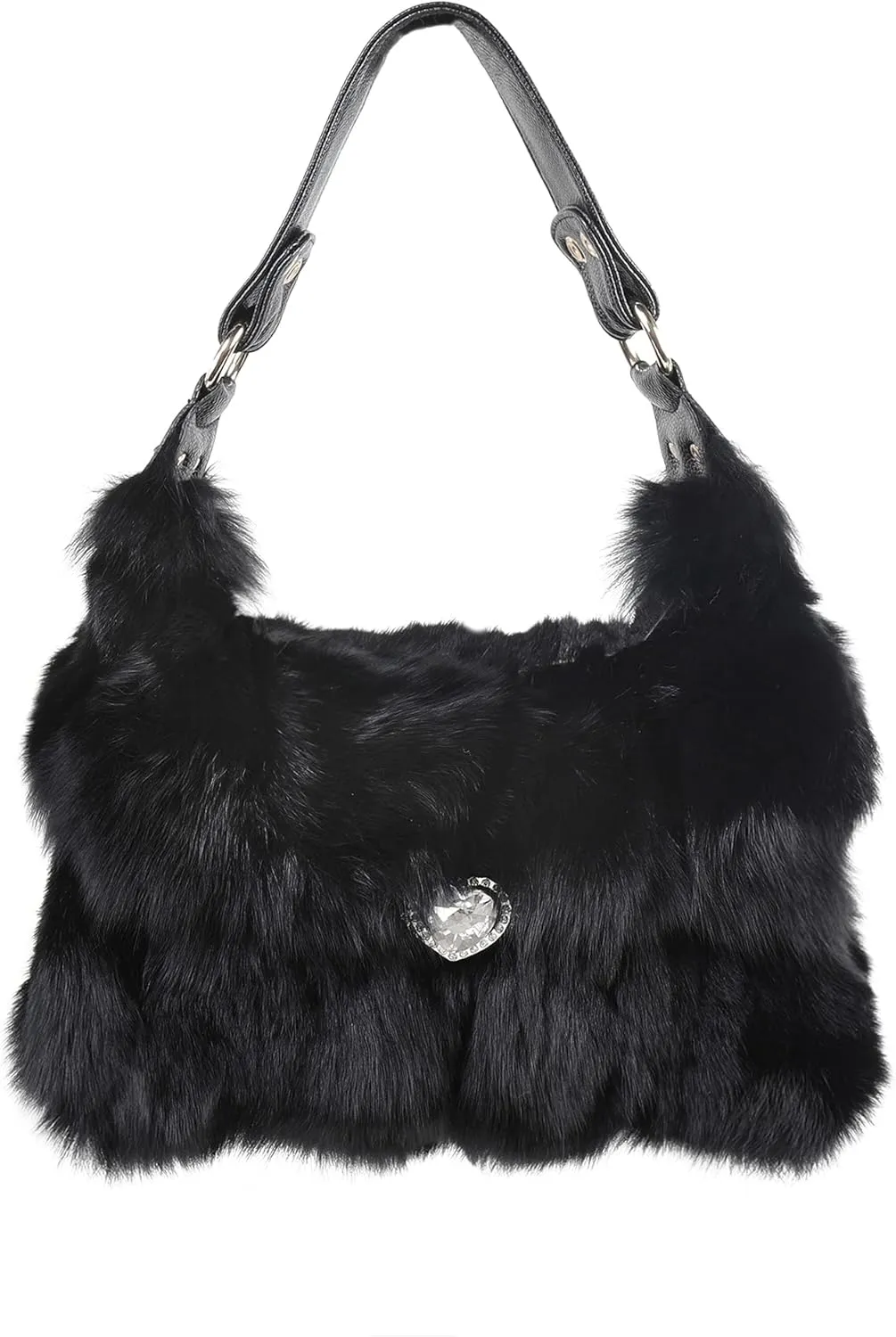 Fur Story Women's Winter Fox Shoulder Handbags Hand Bag for Women Leather Top Handle Ladies Zipper Soft Stylish Fashion Bag