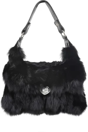 Fur Story Women's Winter Fox Shoulder Handbags Hand Bag for Women Leather Top Handle Ladies Zipper Soft Stylish Fashion Bag