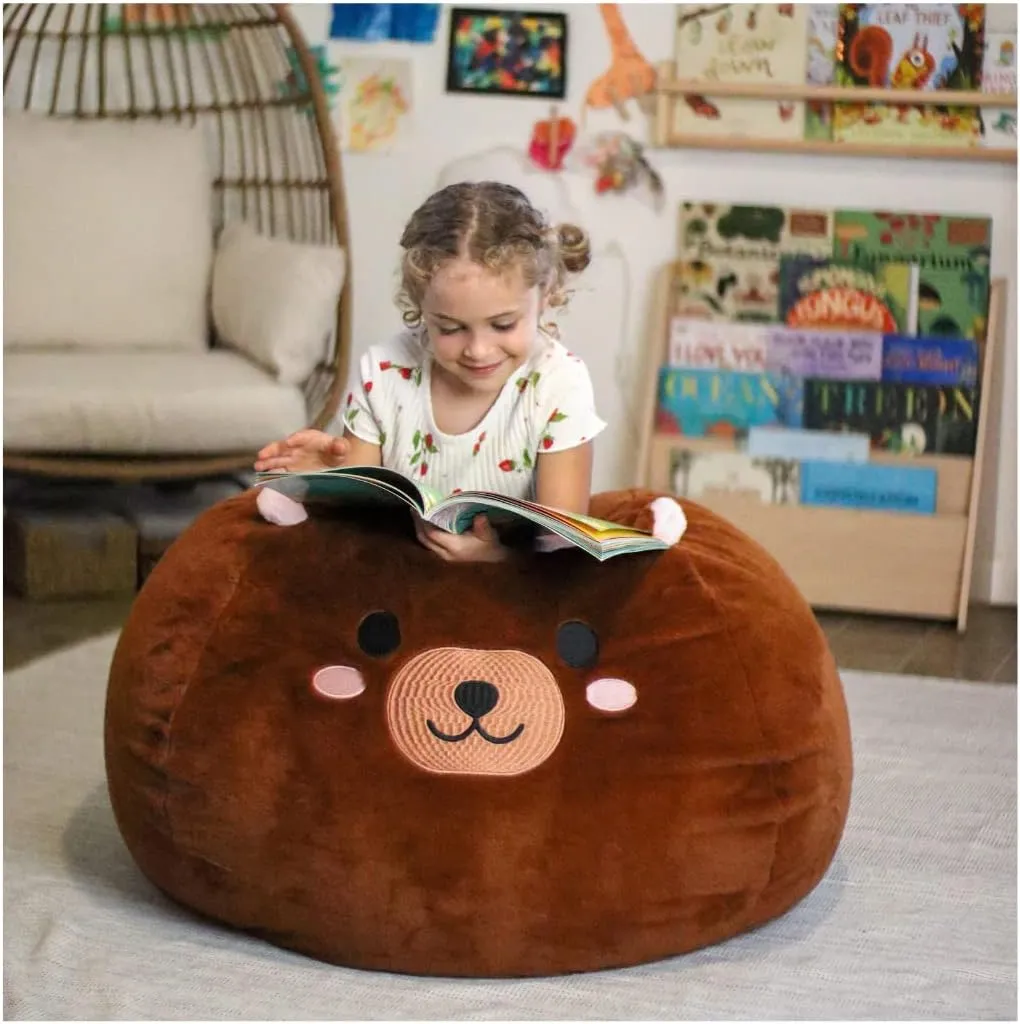 Furry Bean Bag Cover, Faux Fur Bean Bag Chair Cover for Kids, Teens and Adults 32x32x18in (Huggy Bear)