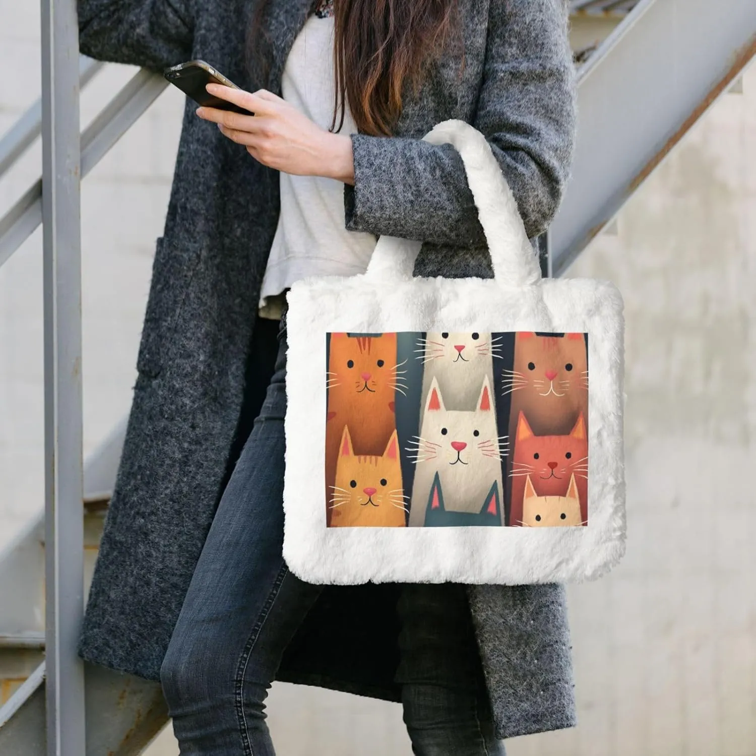 Furry Purse, Fluffy Tote Bag for Women Winter Faux Fur Bag Fuzzy Purse and Handbags