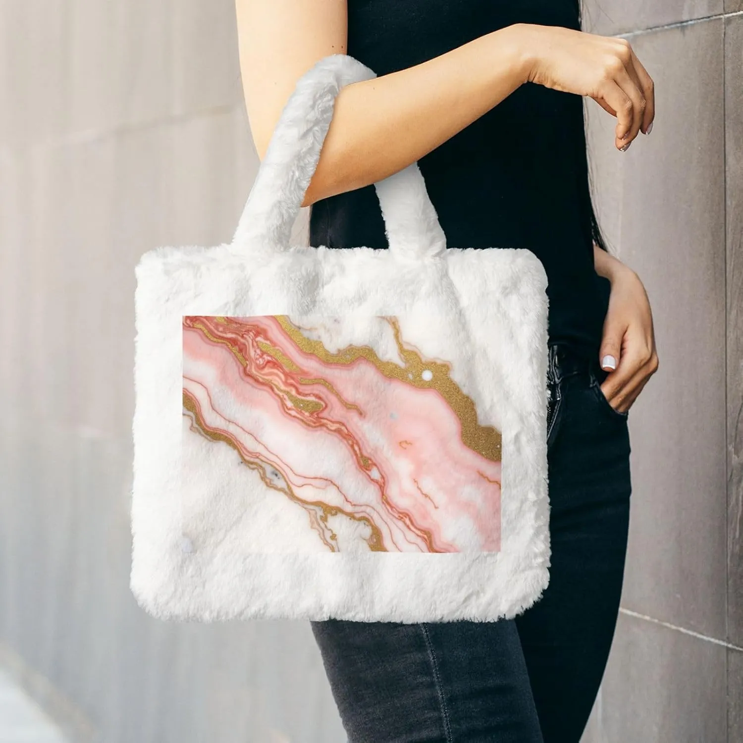 Furry Purse, Fluffy Tote Bag for Women Winter Faux Fur Bag Fuzzy Purse and Handbags