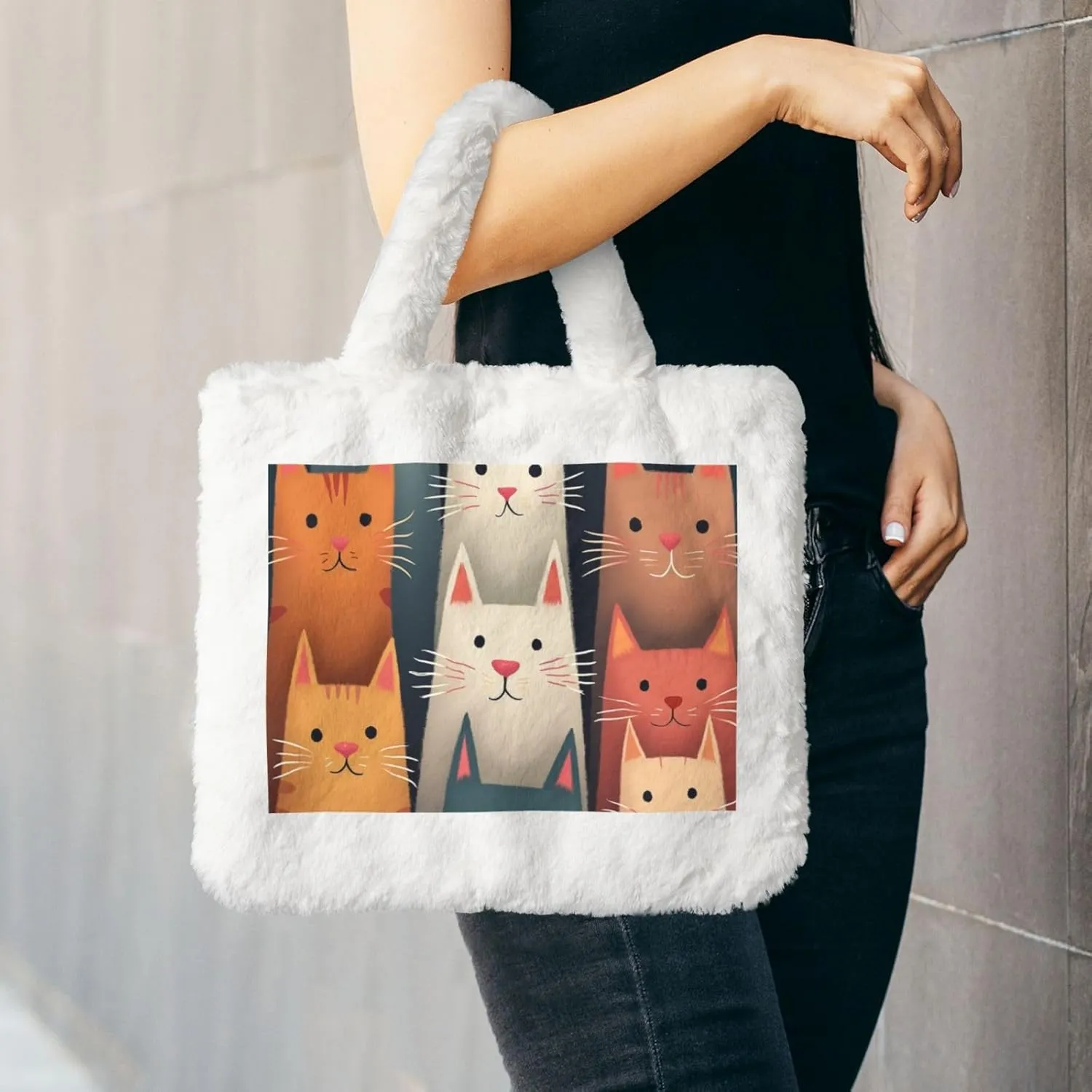 Furry Purse, Fluffy Tote Bag for Women Winter Faux Fur Bag Fuzzy Purse and Handbags