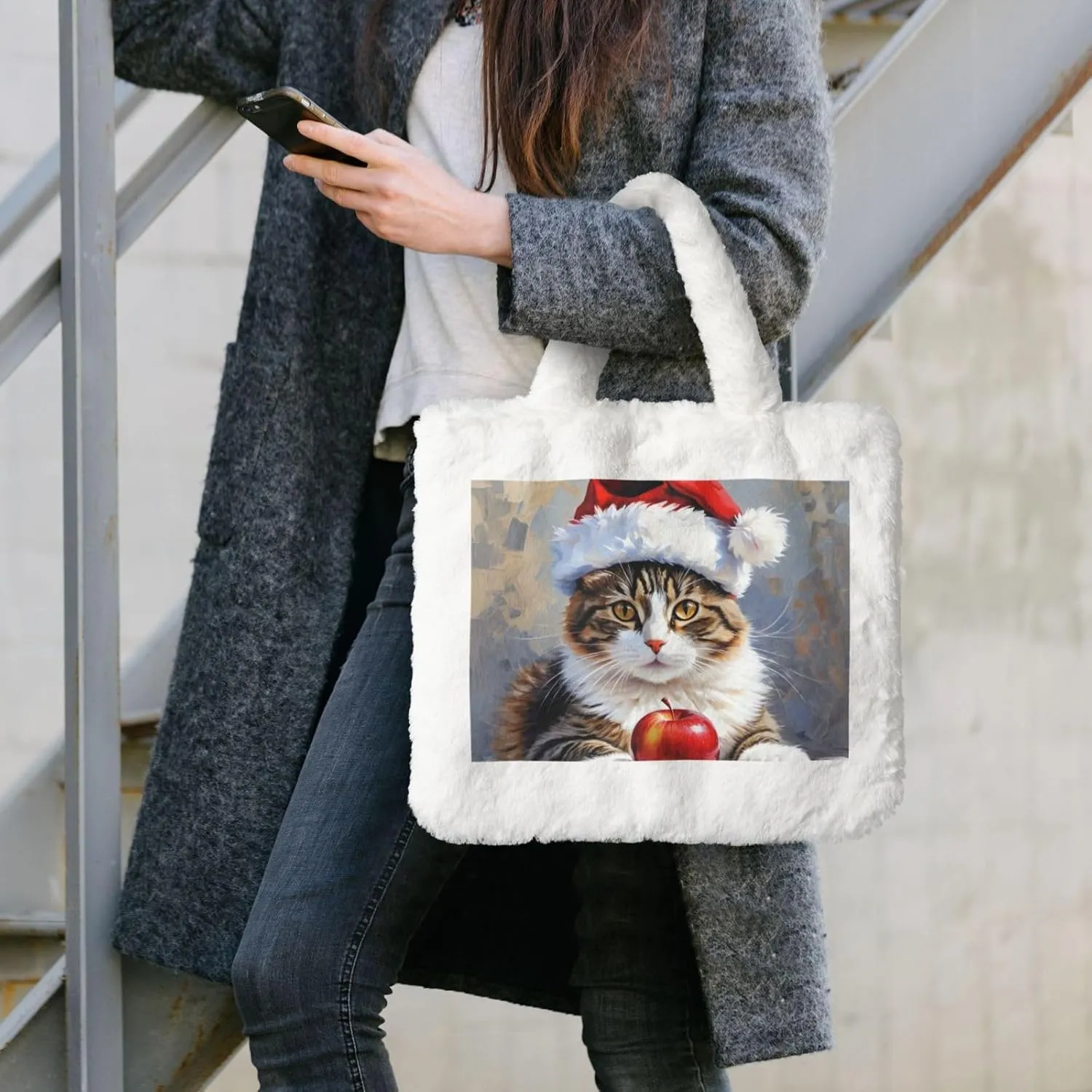Furry Purse for Women, Plush Shoulder Handbag Faux Fur Bag Fluffy Tote Bag, Winter Tote Handbag