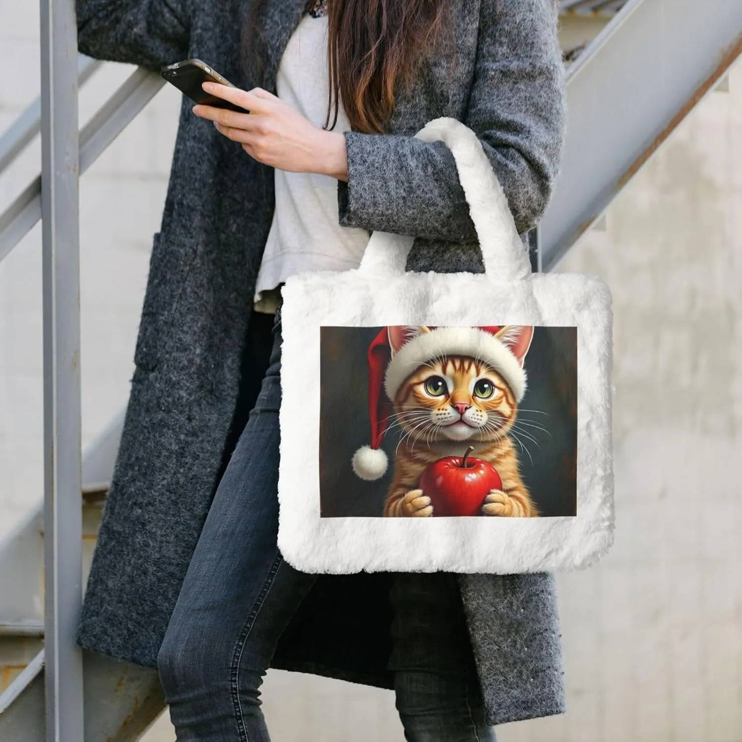 Furry Purse for Women, Plush Shoulder Handbag Faux Fur Bag Fluffy Tote Bag, Winter Tote Handbag