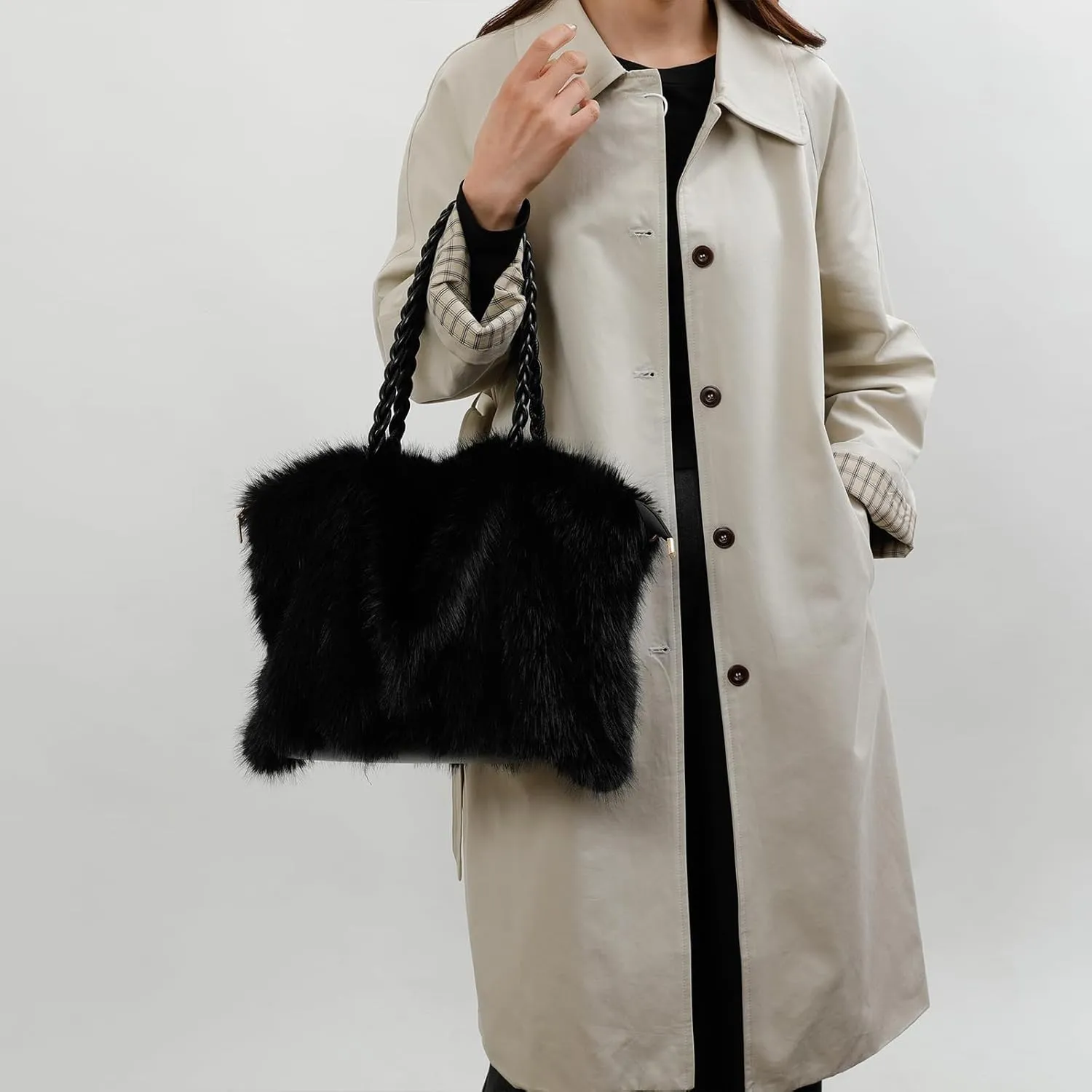Furry Purse Winter Fluffy Bags for Women Fuzzy Tote Bag Handbags Faux Fur Bag Fluffy Shoulder Crossbody Bag