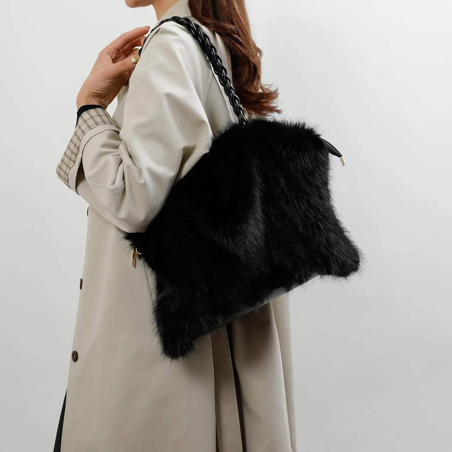 Furry Purse Winter Fluffy Bags for Women Fuzzy Tote Bag Handbags Faux Fur Bag Fluffy Shoulder Crossbody Bag