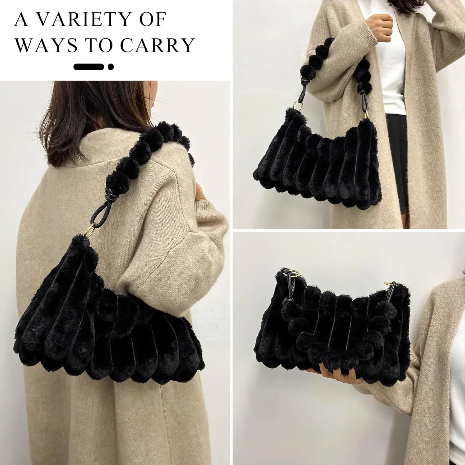 Furry Purse Y2K Fluffy Bags Faux Fur Purses for Women Fuzzy Tote Bag Plush Shoulder Handbags