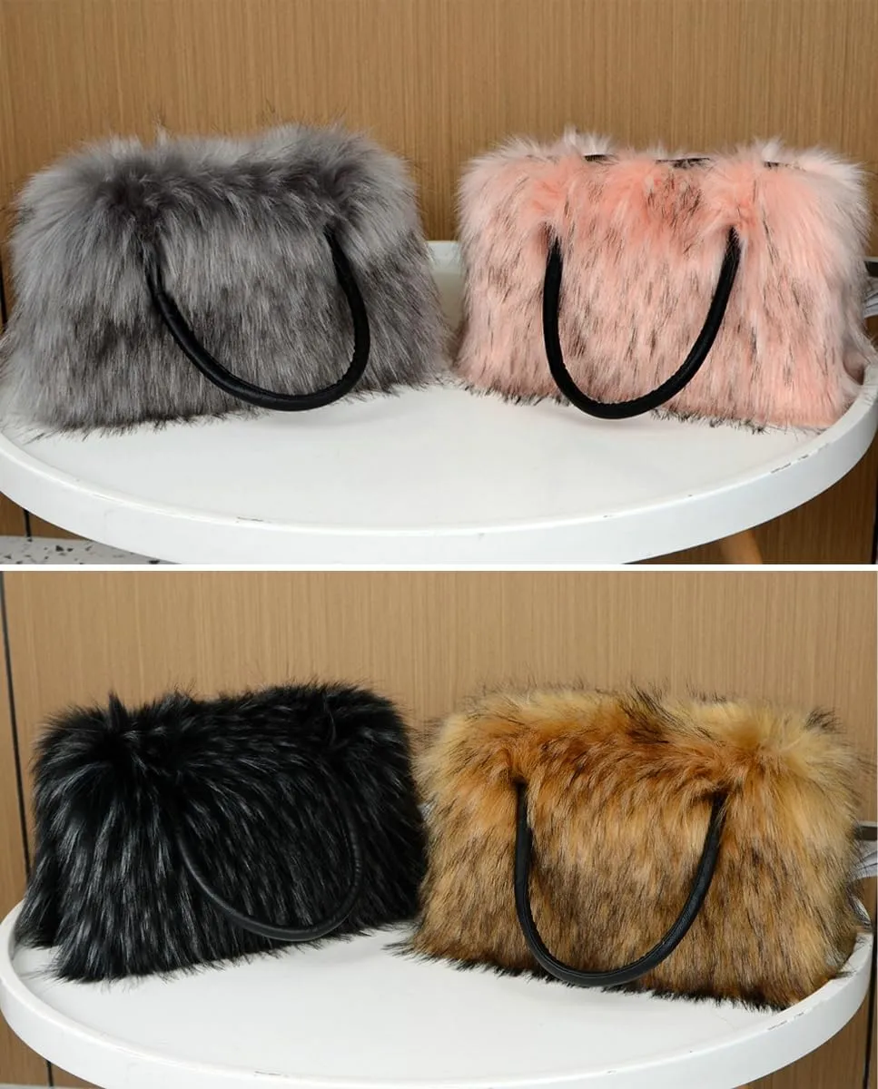 Furry Tote Bag for Women Fuzzy Faux Fur Large Tote Handbag Cute Soft Fluffy Purse Ladies Satchel