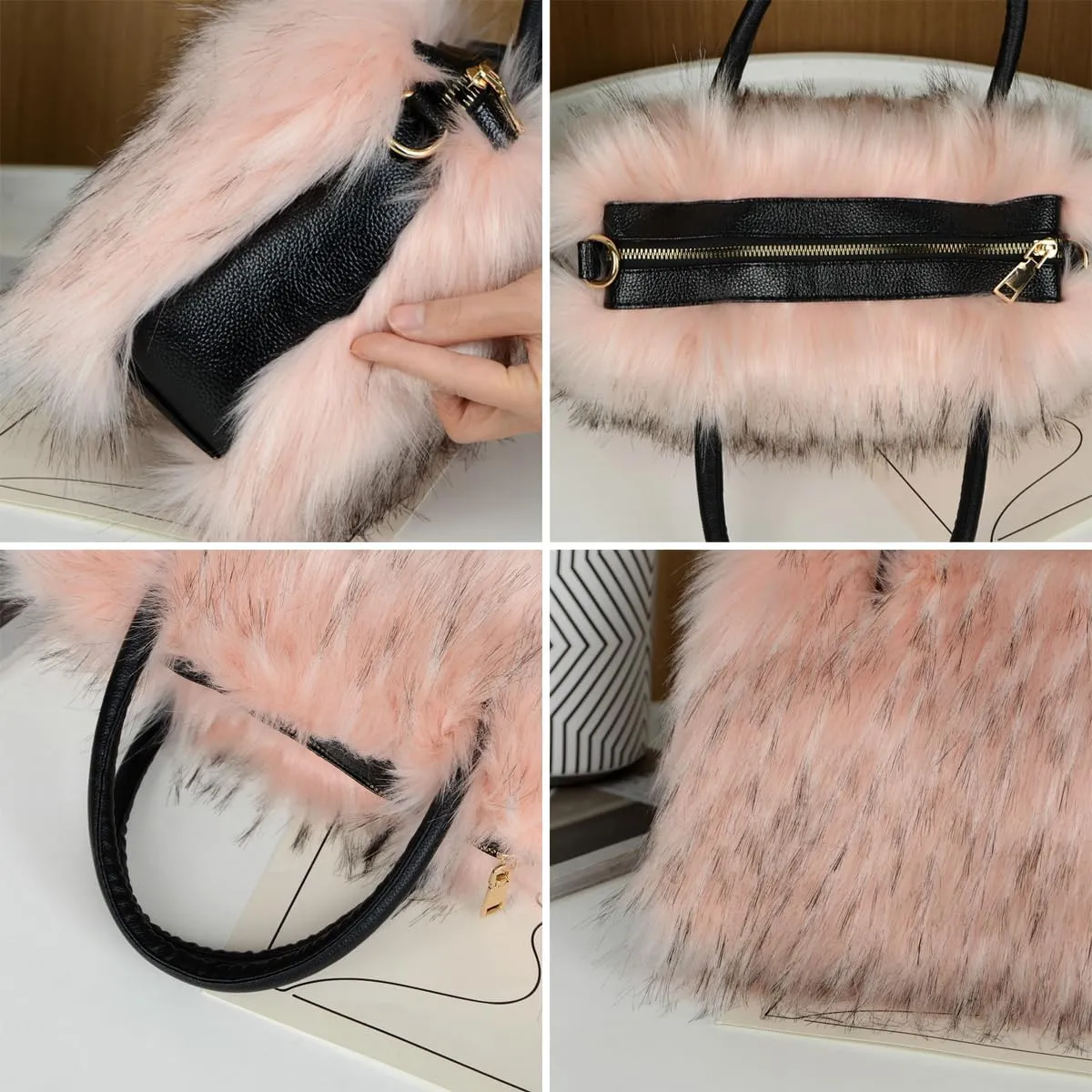 Furry Tote Bag for Women Fuzzy Faux Fur Large Tote Handbag Cute Soft Fluffy Purse Ladies Satchel