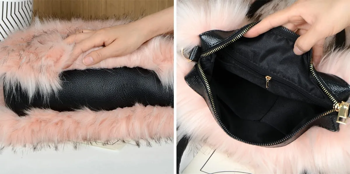 Furry Tote Bag for Women Fuzzy Faux Fur Large Tote Handbag Cute Soft Fluffy Purse Ladies Satchel