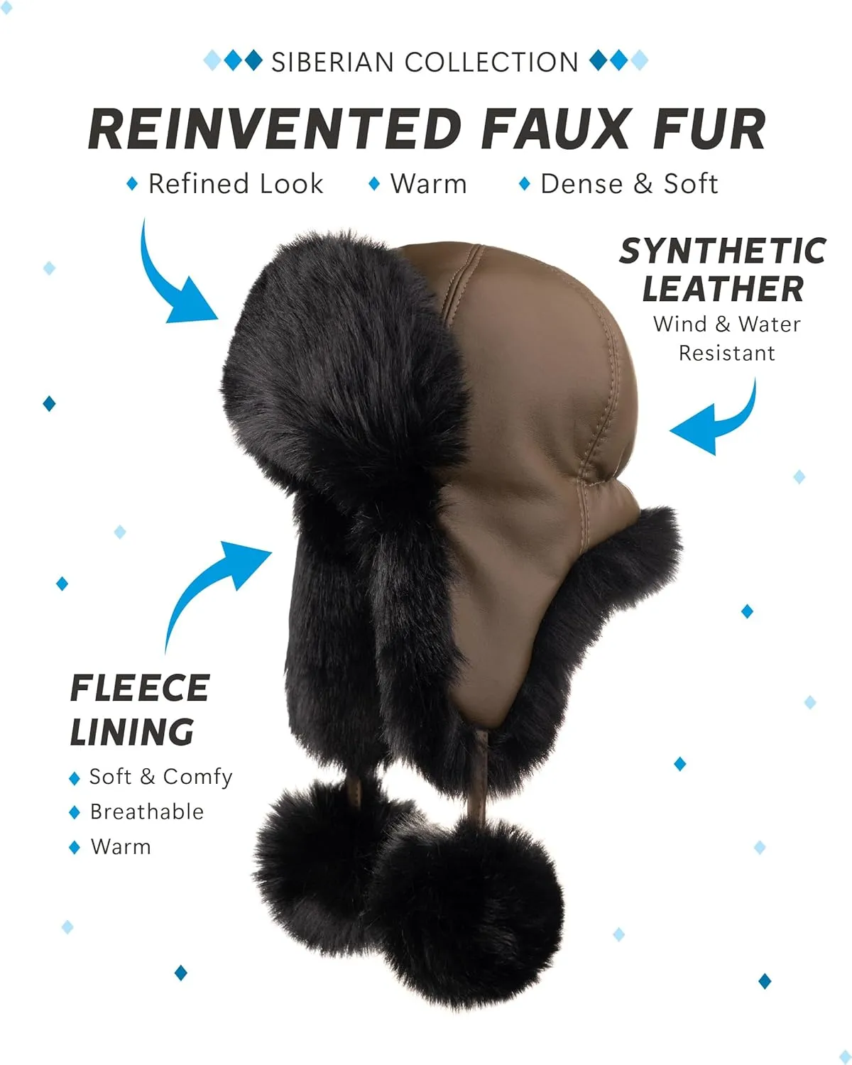 Futrzane Aviator Hat - Winter Trapper Hats for Women - Warm Russian Bomber Hat