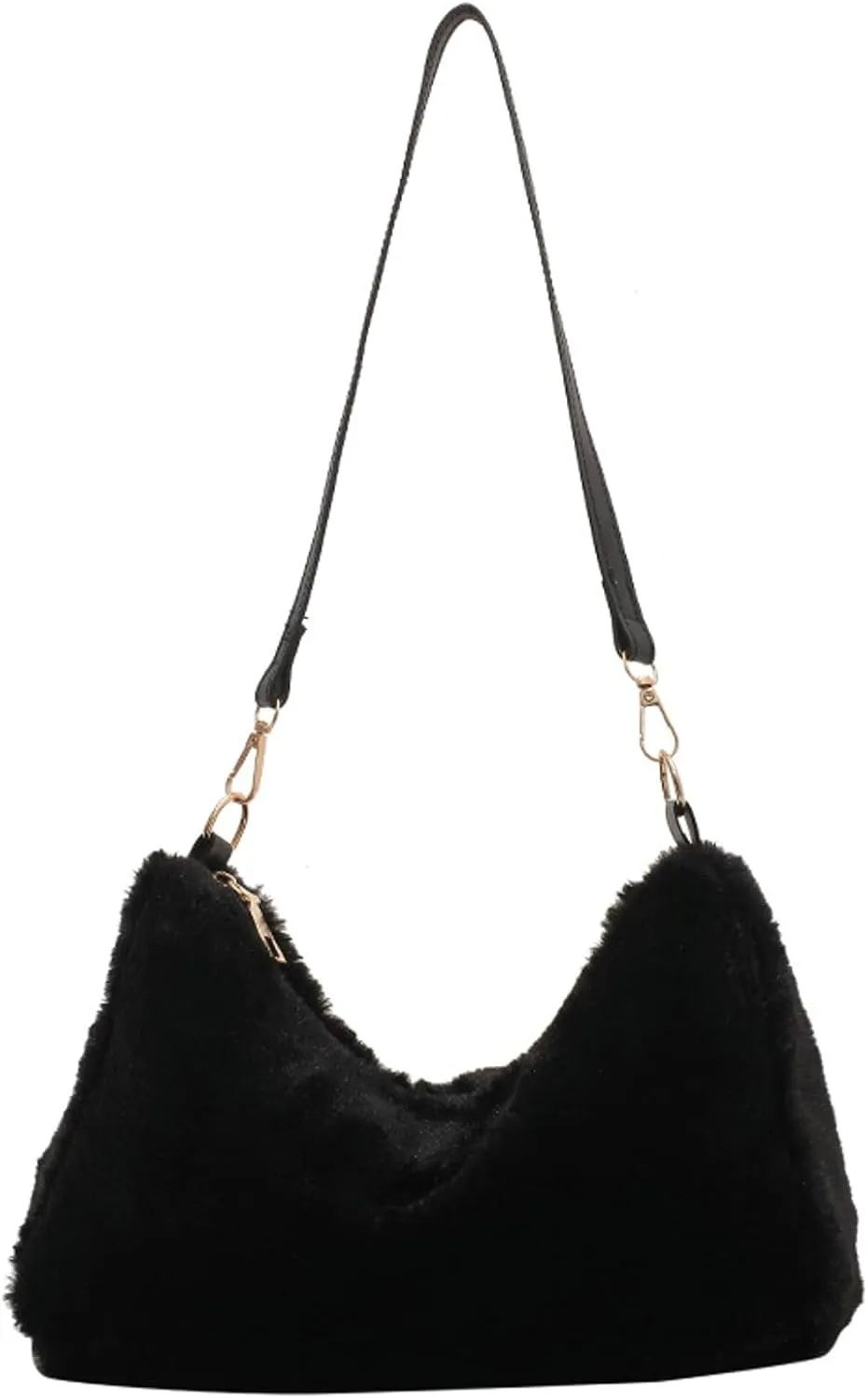 Fuzzy Plush Handbag Women 2024 Fall Winter Fashion Stylish Shoulder Bag PU Strap Smooth Zip Cozy Fur