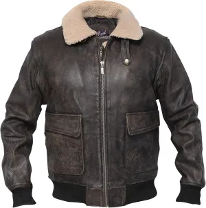 G1 Distressed Brown Cowhide Leather Bomber Aviator Flight Jacket