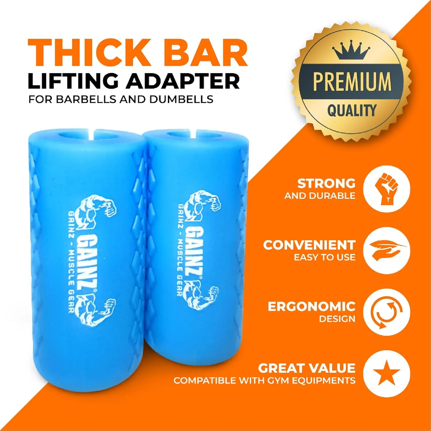 Gainz - Thick Grips Dumbell/Barbell Weight Lifting Adapters - Grow Bigger Biceps - Training, Bodybuilding (Set of 2)